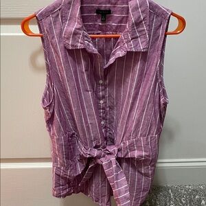 Talbots Mauve and White Striped Sleeveless Button-Front Tie Top